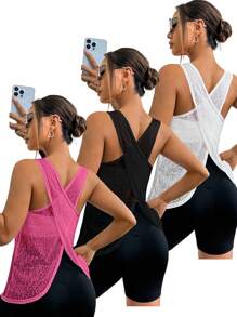 Easithlete FeatherFit™ 腰部修身弧形长袖上衣 低冲击瑜伽日常夏季健身运动背心 - 彩色 - 查看 1