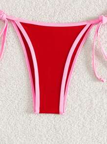 Swim Mod Conjunto de bikini 2023 para mujer con bloqueo de color, cuello halter y lazo, sexy para verano - Rojo - Ver 5