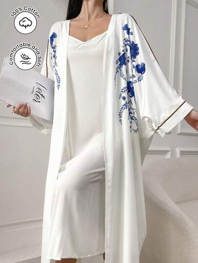 Al Najma Women's Stylish Printed Long Sleeve Arabic Abaya, Open Front Travel Abaya, Elegant Long Sleeve Loose Maxi Abaya