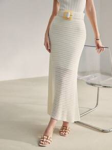 MOTF PREMIUM 實心針織麻花邊美人魚下擺針織裙 - 白色 - 查看 6