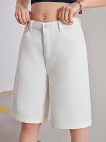 SHEIN Teen Girl Summer Casual Baggy Loose For Y2k Streetwear Oversize Denim Shorts, Summer Shorts - White - View 3