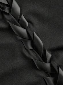 SHEINNeu Summer Kawaii Balletcore Braid Bow Ribbon Short Sleeve Round Neck T-Shirt K-Pop Club Holiday - Black - View 4