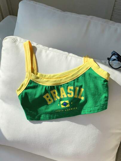 SHEIN EZwear Letter Print Contrast Strap Sports Tank Top