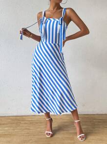 Calvaya Vestido cami a rayas simple y casual con estampado de rayas para mujer