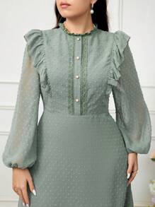 Modelyn Plus Size Women's Fashion Solid Color Long Sleeve Abaya Dress - Olive Green - View 1