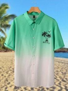 Genlund Camisa de manga corta impresa sencilla para hombres de talla grande - Multicolor - Ver 1