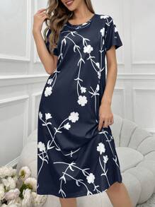 Vestido de dormir de manga corta y largo medio con estampado de flores blancas para mujer, Moo Moo