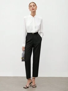 BizChic Women's Solid Color Minimalist Daily Suit Pants, Romantic Elegant Everyday Fashion Business Casual Commuter Outfit, Vintage Style Office Wear For Ladies In Fall/Winter