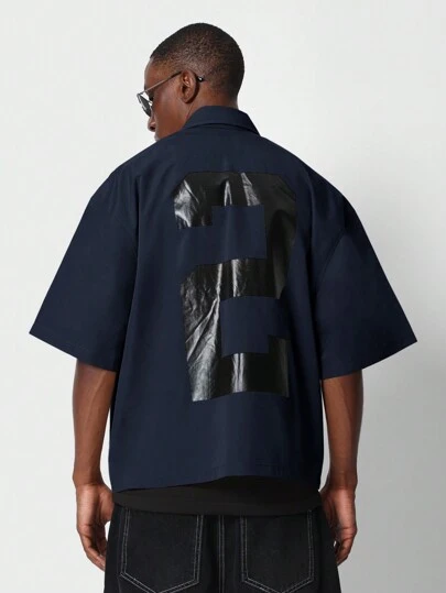 SUMWON Crop Fit Zip Through Nylon Shirt With Back Number Graphic Print