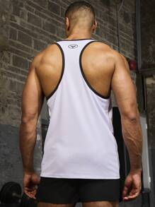 Gym Rark Boyfriend Style Men's Simple Printed Sleeveless Sports Top - White - View 2