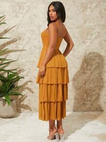 SHEIN SXY Vestido de estilo festivo para mujer con dobladillo de volantes de unicolor y tirantes de verano