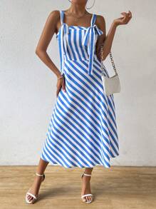 Calvaya Vestido cami a rayas simple y casual con estampado de rayas para mujer