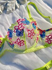 Yellow Embroidered See-Through Women's Lingerie Set, 2pcs - Multicolor - View 5