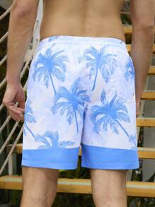 Surfspeed Men's Palm Tree Printed Drawstring Waist Loose Beach Shorts For Vacation - Baby Blue - View 2