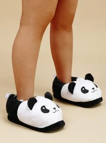 Zapatillas novedosas de diseño de panda de dibujos animados, zapatillas de otoño e invierno con divertidos muñecos de peluche de panda negro y blanco, zapatillas de casa con suela antideslizante para mujeres - Blanco y Negro - Ver 6
