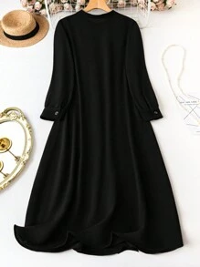 EMERY ROSE 大码女式纯色简约日常连衣裙长款女装 - 黑色 - 查看 2