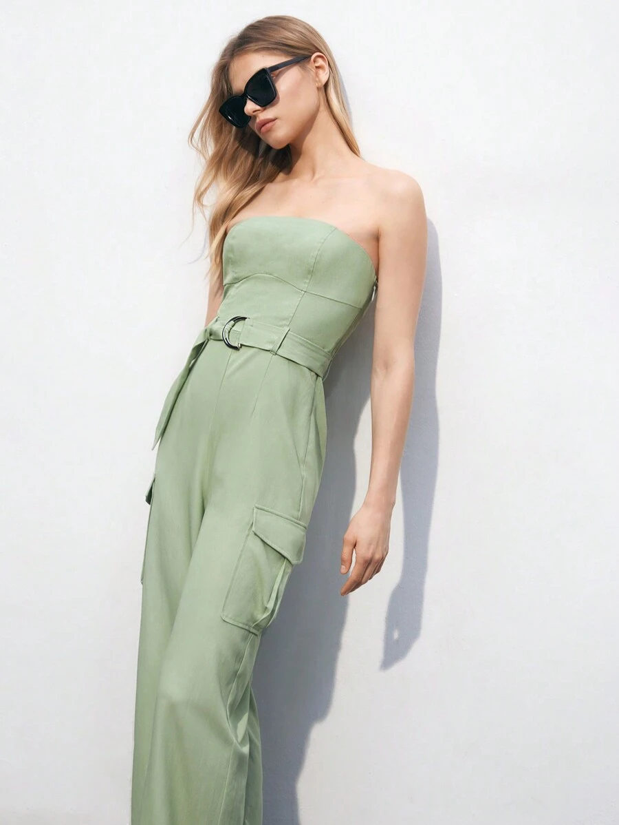 Maija Bộ áo liền quần quây màu thường ngày mùa hè dành cho nữ với phong cách quần áo bảo hộ lao động - màu xanh lá - Xem 1