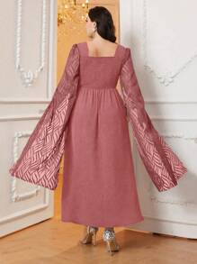 Modelyn Plus Size Solid Color Shirred Side Split Sleeve Dress, Ideal For Banquets, Wedding/Occasion/Ceremony/Evening Elegant Long Party Dress - Rusty Rose - View 2