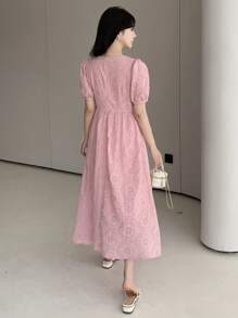 DAZY 女士夏季镂空刺绣收腰连衣裙度假装束女士长裙 - 粉色 - 查看 5