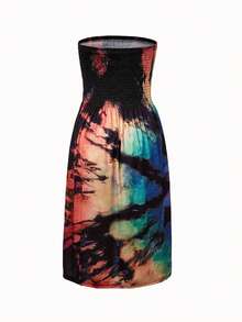 Tube Dress Tie-Dye Pattern Patchwork Strapless Summer Boho Style Perfect For Beach Vacation - Multicolor - View 2