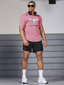 Manfinity Sport Corelite Camiseta deportiva de manga corta de estilo novio para hombres, estampada y sencilla, de uso casual
