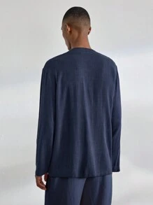 EverLounge Men Dual Pocket Belted Sleep Top - Blue - View 2