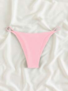SHEIN Swim 夏季海灘純色比基尼下褲三角泳裝 - 粉色 - 查看 5