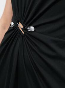 Maija Women's Summer Fashion Metal Decorated Twist Waist Wide-Shouldered Dress