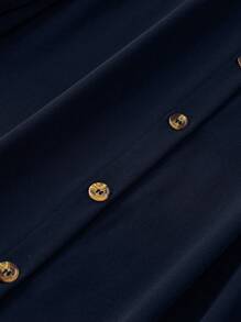 EMERY ROSE Plus Size Round Neck Single-Breasted Casual Holiday Summer Dress Maxi Women Outfit Fall Cloth For Women - Navy Blue - View 4