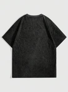 ROMWE Fairycore Women's Moth Sun And Moon Printed Random Snow Washed T-Shirt, School - Black - View 2