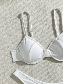 SHEIN Swim Women's Summer Beach Solid Color Hollow-Out Sexy Bikini Set Two-Piece Bikini Set - White - View 5