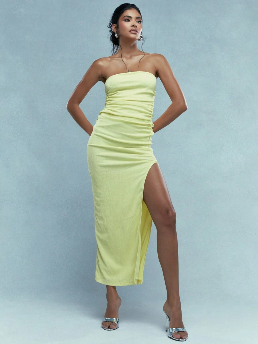 MISSGUIDED Jersey gerafftes Seitenschlitz Bandeau Midi-Kleid