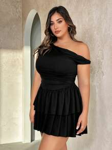 SHEIN BAE Plus Size Women Leopard & Pink Floral Print Off-Shoulder Short Dress,Spring Outfits For Women,Summer/Summer Outfits For Women, Festival/Concert Outfit Women/Rave Outfits Festival/ Rave Outfits/,Easter Dress Women,Spring Break Outfits,Leopard Print,Birthday Dresses For Women