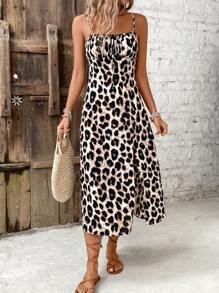 SHEIN Frenchy Women's Floral Allover Print Vacation Casual Split Hem Cami Dress Date Night Dress,Summer DressesSpring Clothes Leopard Cheetah