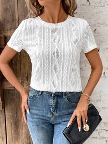 SHEIN Frenchy 純色圓領夏季休閒短袖T恤