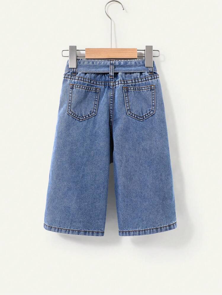 Baby Girl Summer Boho Split Cute Baggy Soft Denim Wide Leg Jeans Pants With Belt