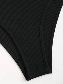 SHEIN Unity Bộ đồ liền thân màu trơn mùa hè dành cho nữ Vòng eo xoắn có dây đai - màu đen - Xem 5