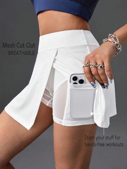 Innovista Mesh Cut Out Athletic Sport Skirt With Functional Pocket, Tennis Woman Outfit , Tennis Skirt Short, Stretchy Mesh Shorts