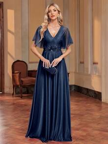 Surplice Neck Butterfly Sleeve Appliques Bridesmaid Dress Elegant Mother Of The Bride Dress