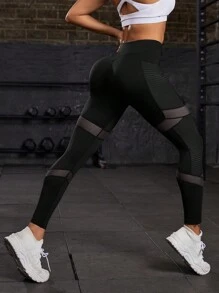 Powerista Jambiere yoga bodycon cu panou din plasă, cu caracteristici de ridicare a fundului