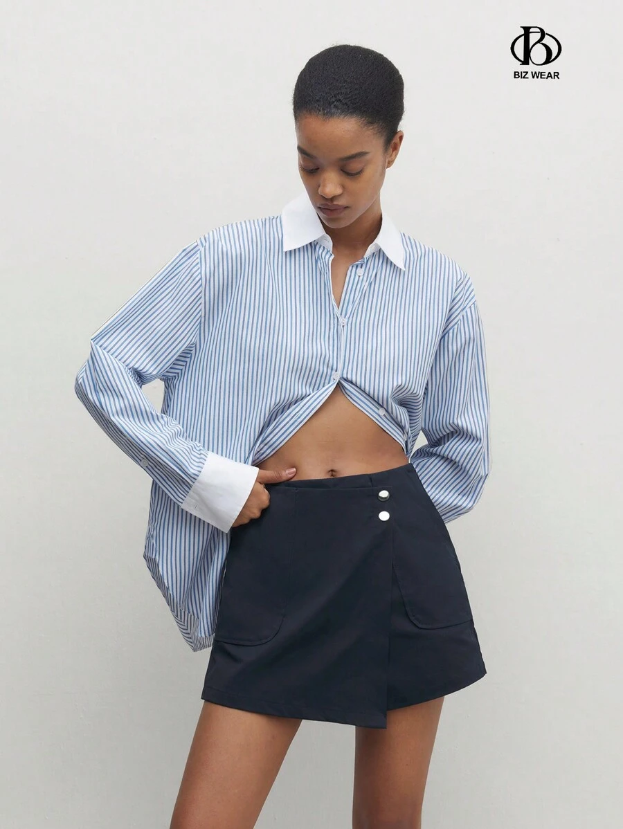 BizChic Ladies' Casual & Office Wear Wrap Style Skort - Navy Blue - View 1