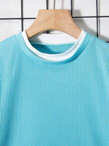 SHEIN Tween Boy Spring/Summer Loose Fit Casual 2 In 1 Round Neck Long Sleeve T-Shirt - Multicolor - View 3