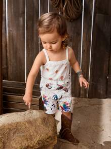 Baby Girl Casual Embroidered Floral Camisole Top With Vacation Style Shorts Set