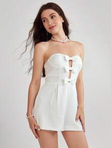 Enchnt Women's Solid Color Simple Daily Strapless Jumpsuit - White - View 9