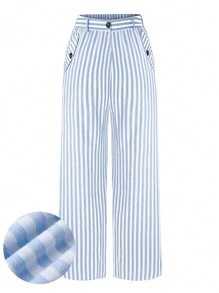 SHEIN LUNE Pantalones diarios simples rayados impresos para mujeres de talla grande