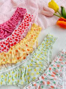 PetitDoll 5pcs Fruit Printed Comfortable Sexy Panties With Sweet Ruffled Edges - Multicolor - View 4