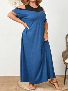 Mulvari 適用於夏天的大碼拼色露肩休閒日常阿拉伯服裝 - 彩色 - 查看 7