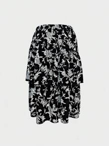 Mulvari Plus Size Floral Printed Layered Summer Casual Skirt Fall Cloth For Women - Multicolor - View 2