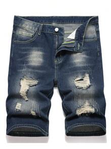 1 Stück Herren Streetstyle Run Jogger Jeanshose in Blau, atmungsaktiv verdickt mit zerstörten Details für vier Jahreszeiten zum urbanen Spazieren gehen, Abhängen und Outdoor-Aktivitäten mit der Familie. - Blau - Übersicht 1