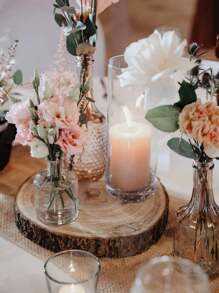 1/5pcs Wooden Round Coaster, 15*15cm Round Wooden Spacer, Wedding Table Center Decoration, Suitable For Wedding Dinner Candle Display, Diy Wood Chip Decoration, Hand-Painted Wood Chip Painting Material, Suitable For Natural Decoration, Candle Holder Or Children's DIY Art Board